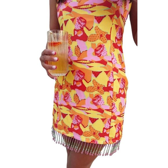 Show Me Your Mumu Samba Mini Dress Havana Beaded Sequins Pink Yellow Size Small - Picture 5 of 8